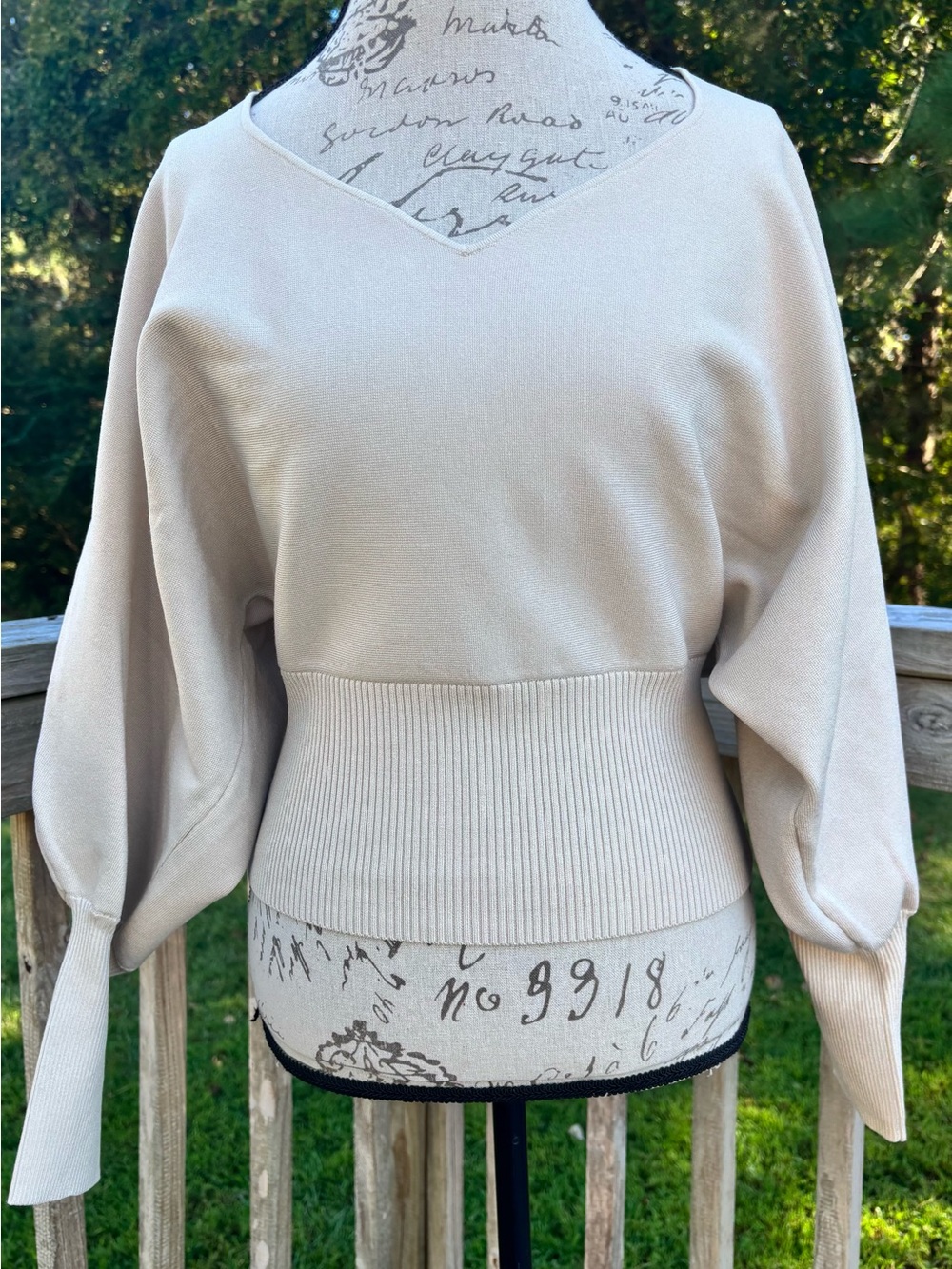 Express Women's Cream V‑Neck Sweater with Wide Rib Waist